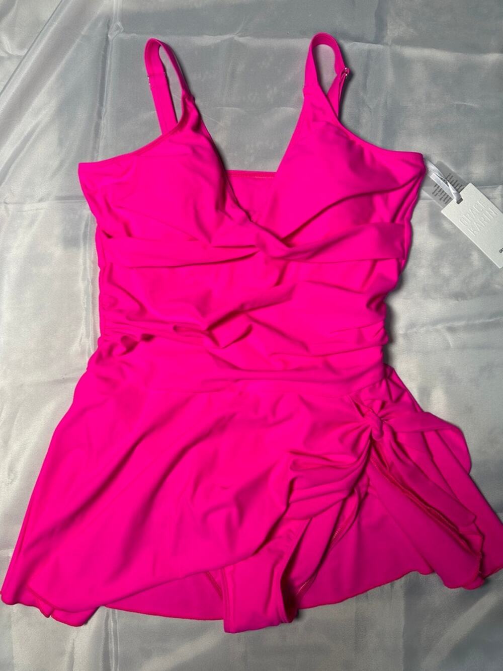 Grace Karin Women’s XL Hot Pink One Piece Swimdress Ruched Tummy Control Skirted
